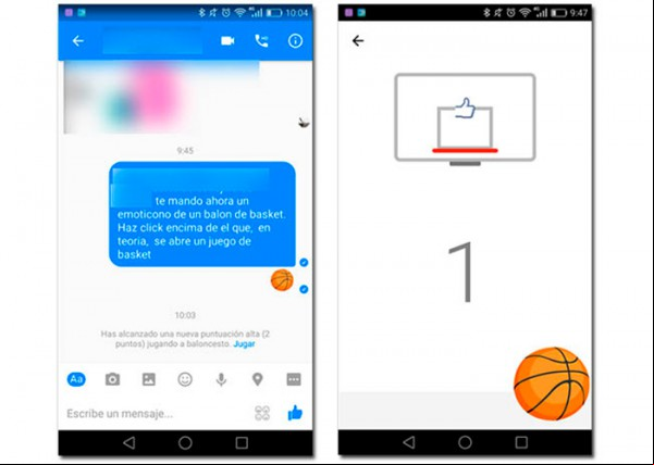 Juego de baloncesto en Facebook Messenger