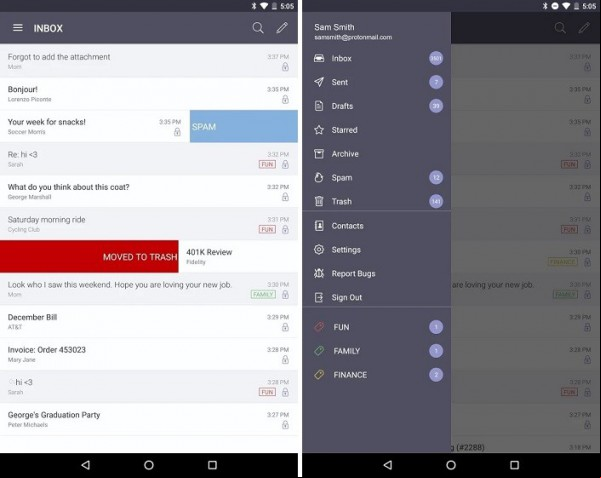 Aspecto de ProtonMail
