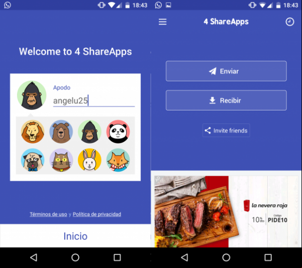 Aspecto de la app 4 Share Apps
