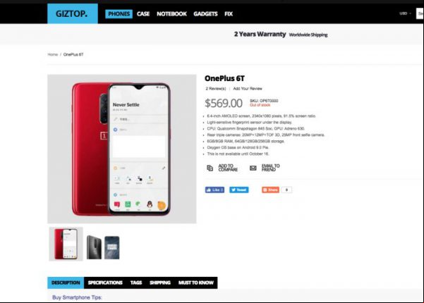 OnePlus 6T no tendrá un conector para auriculares, sino balas Type-C